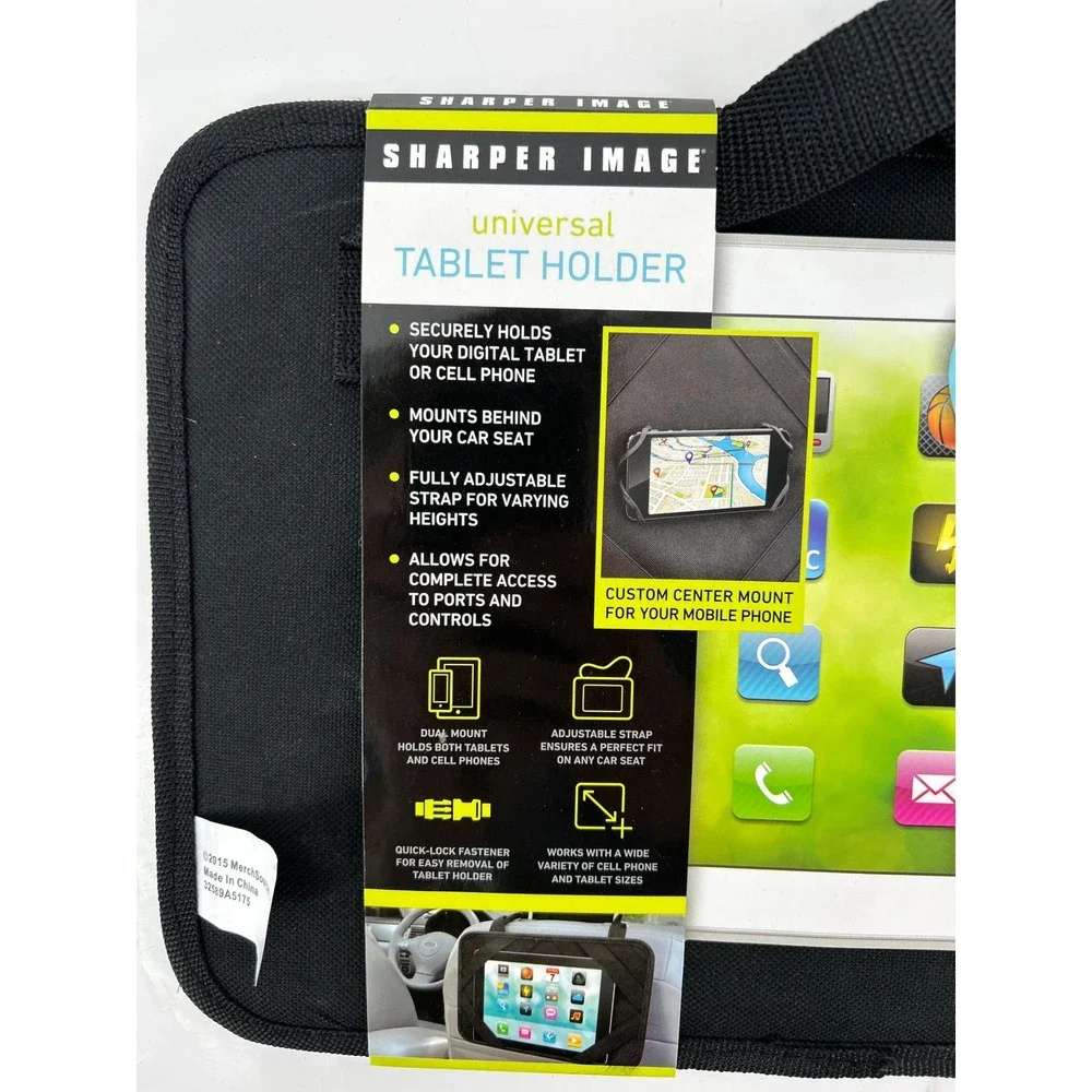 Sharper Image Universal Tablet Holder Car Seat Mount Black Adjustable‎ Strap NEW